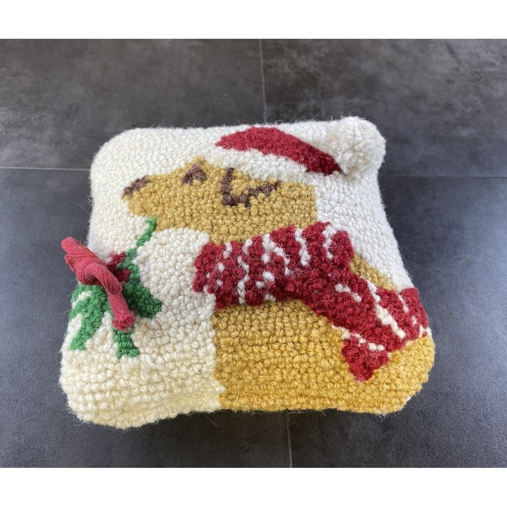 Mud Pie Mini Puppy Christmas Santa Hooked 8 inch Pillow
